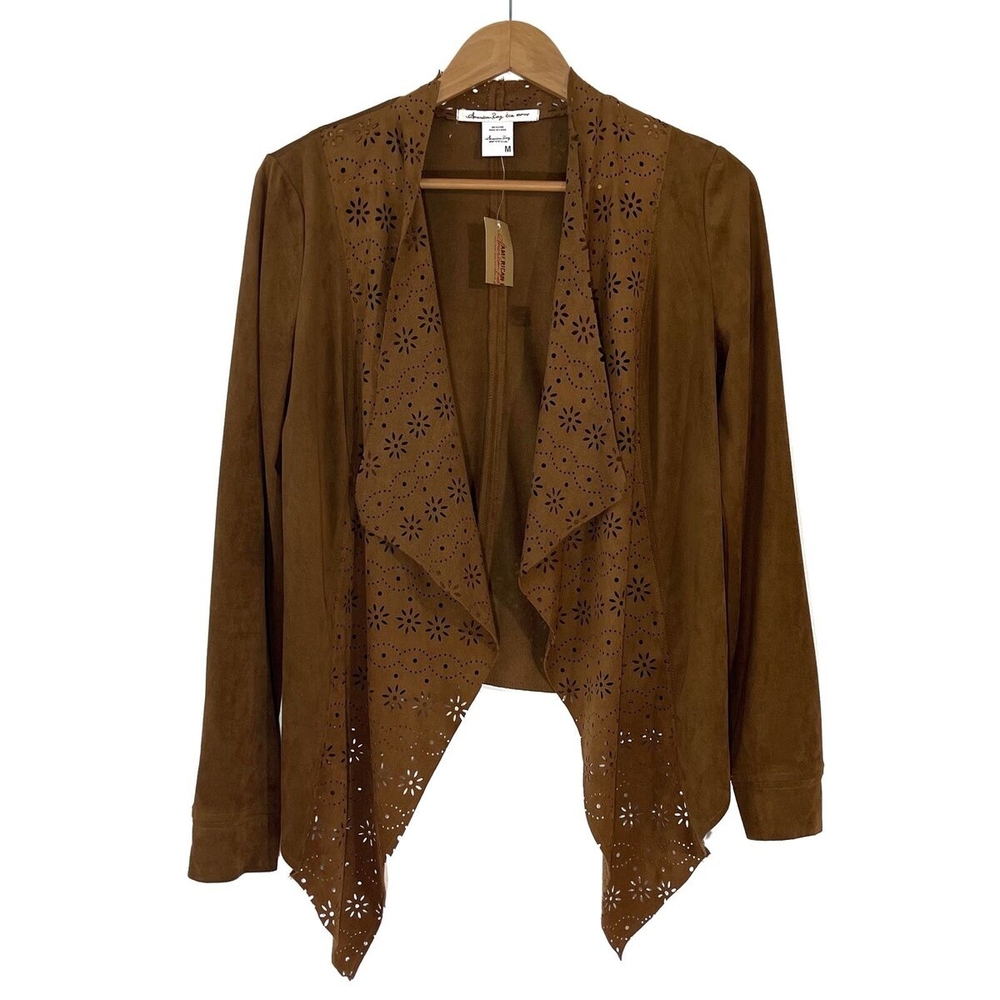 Brown Suede Open Front Jacket